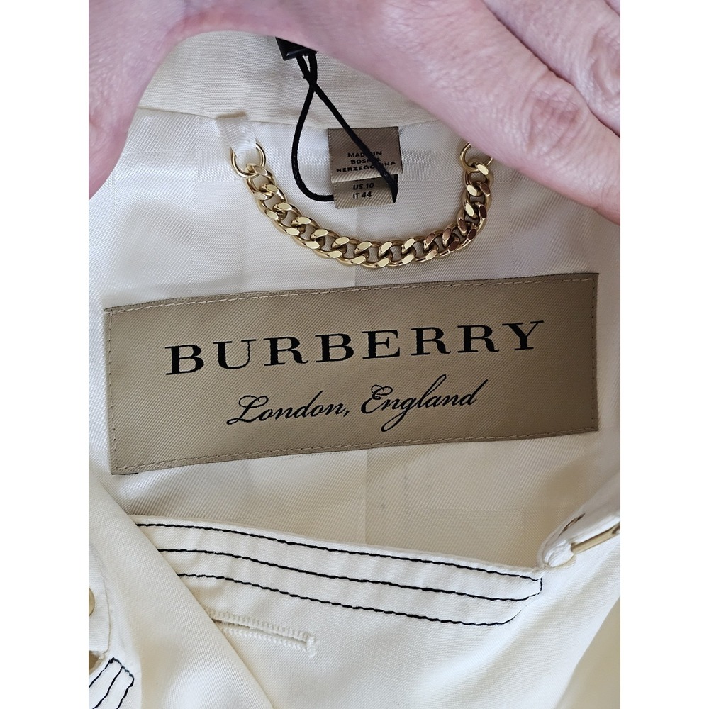 Burberry 100% Silk Cream Trench Coat Double Breasted Belted Long US 10 Brand New - Picture 3 of 16